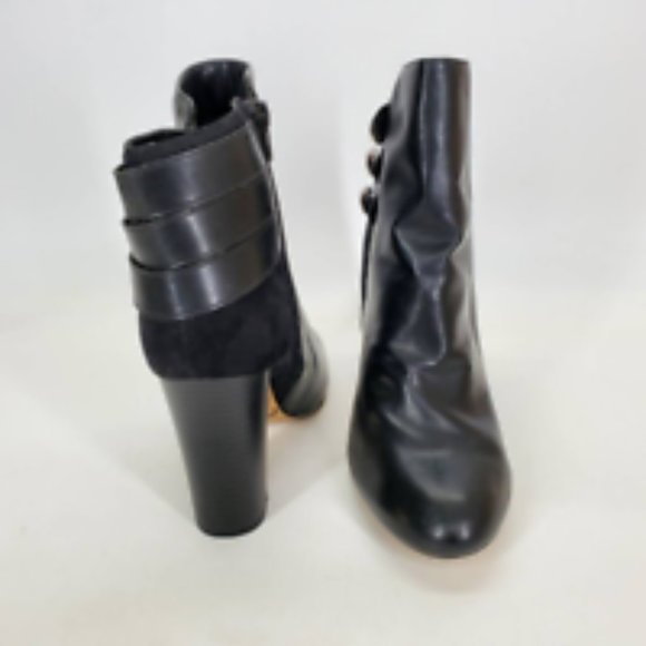Express Womens Ankle Boots Booties Black Block Heels Studded Side Zipper 10 - Picture 3 of 10